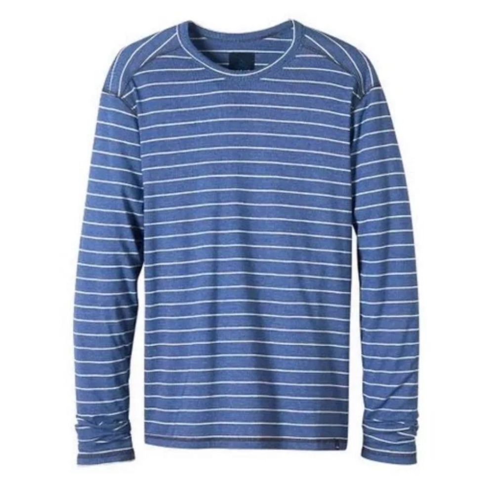 prAna Men's Keller Long Sleeve Crewneck Blue White Striped Size M